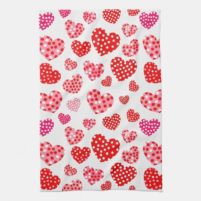 Playful Hand-Drawn Valentine Hearts Pattern (5) Tea Towel (Vertical)
