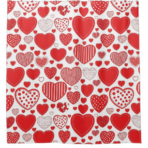 Playful Hand-Drawn Valentine Hearts Pattern (7) Shower Curtain