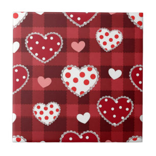 Playful Hand-Drawn Valentine Hearts Pattern (9) Ceramic Tile