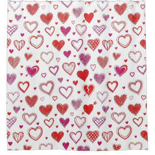 Playful Hand-Drawn Valentine Hearts Pattern Shower Curtain