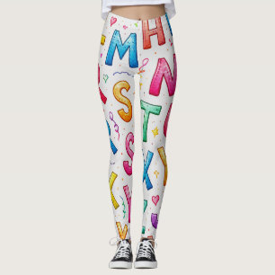 Playful Handwritten Alphabet Pattern Leggings