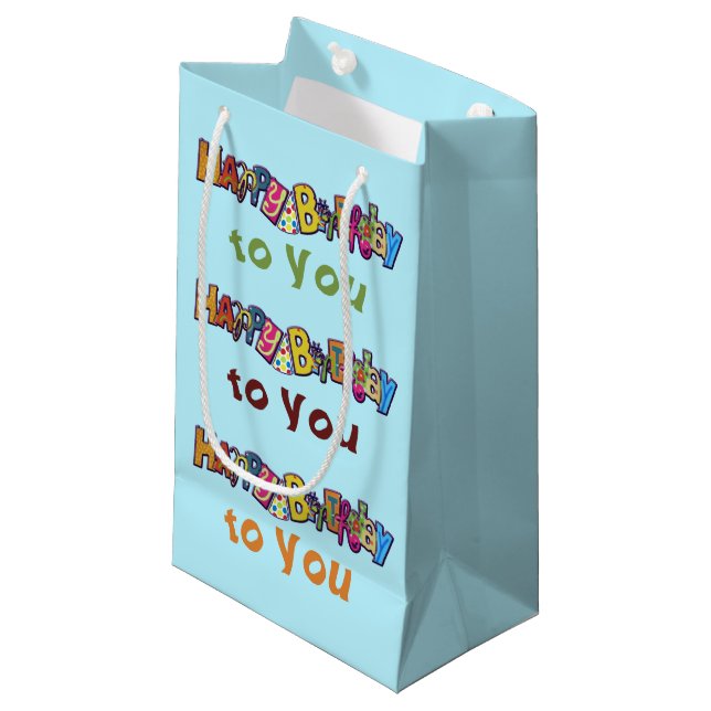 Playful Happy Birthday  Small Gift Bag (Front Angled)