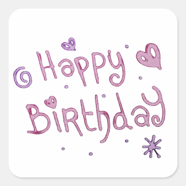 Playful Happy Birthday Text Square Sticker (Front)