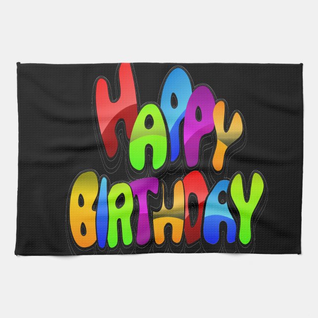 Playful Happy Birthday Text Tea Towel (Horizontal)