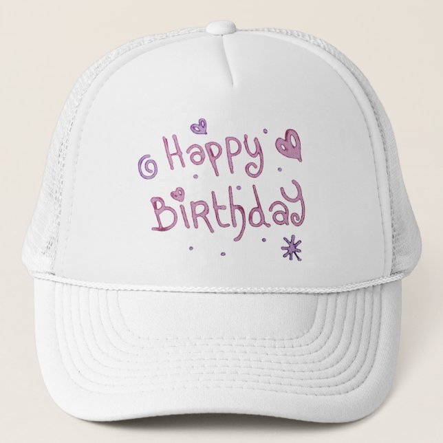 Playful Happy Birthday Text Trucker Hat (Front)
