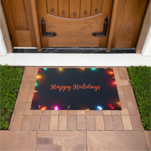 Playful Happy Holidays with Colourful Light Border Doormat