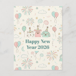 Playful Happy New Year 2026 Kids Greeting Card