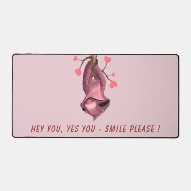 Playful Happy Sloth Custom Colours and Text Funny Desk Mat (Front)