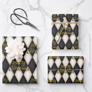 Playful Harlequin Floating Text Christmas Wrapping Paper Sheet
