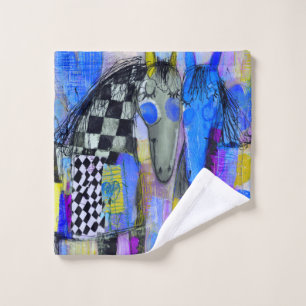 Playful Hearts And Chequerboard Horses Bath Towel Set