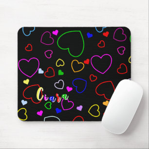 Playful Hearts And Your Custom Name, Colourful Mouse Pad