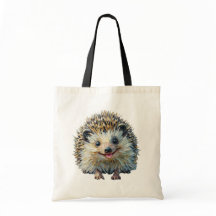 Playful Hedgehog Tote Bag Oil Painting Style