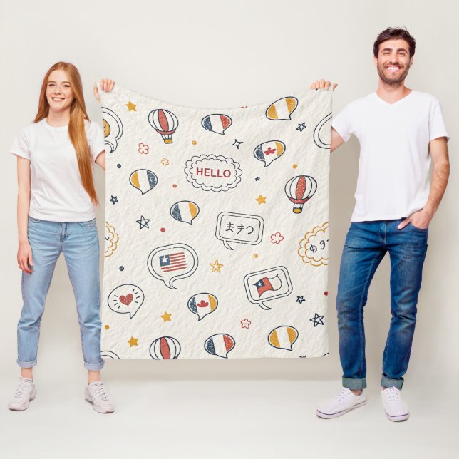 Playful Hello Speech Bubbles Seamless Pattern Fleece Blanket (In Situ)