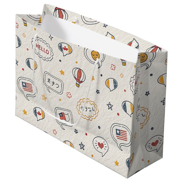 Playful Hello Speech Bubbles Seamless Pattern Large Gift Bag (Front Angled)