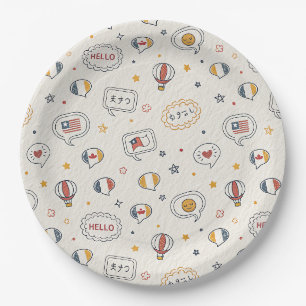 Playful Hello Speech Bubbles Seamless Pattern Paper Plate