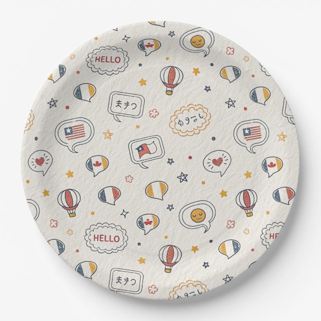 Playful Hello Speech Bubbles Seamless Pattern Paper Plate (Front)