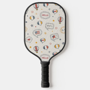 Playful Hello Speech Bubbles Seamless Pattern Pickleball Paddle