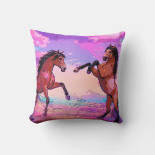 Playful Hello - Two Stallions Greeting Each Other Cushion