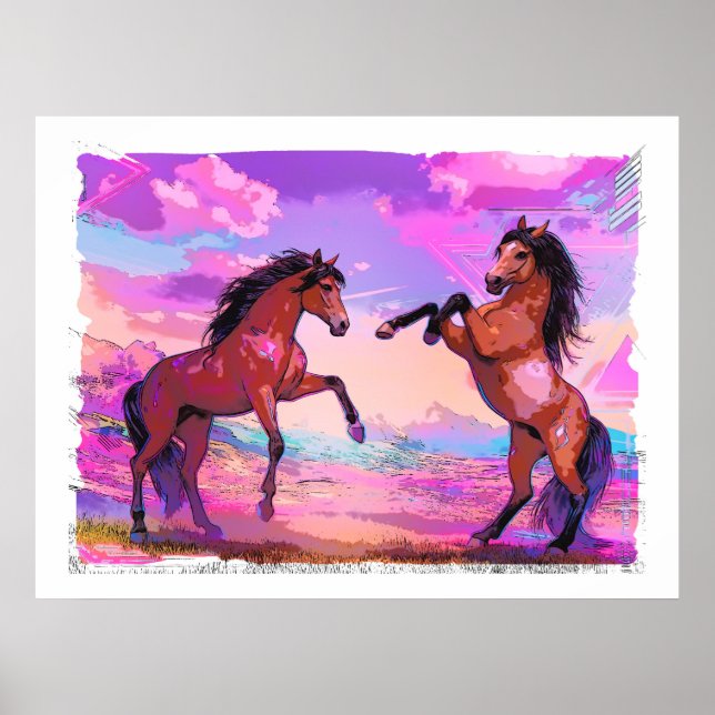 Playful Hello - Two Stallions Greeting Each Other Poster (Front)