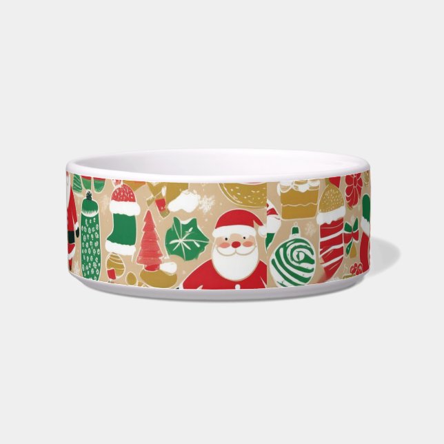 Playful Holiday Treats Cat Bowl – Festive Santas (Right)