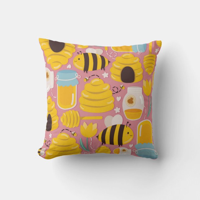 Playful Honeybee and Hive Pattern Cushion (Front)
