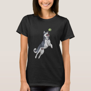 Playful Husky Fetching Chasing Tennis Ball T-Shirt