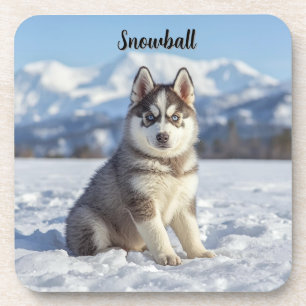 Playful Husky Personalised Beverage Coaster Set