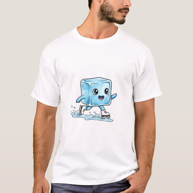 Playful Ice Cube Character Skating T-Shirt (Front)