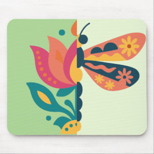 Playful insect and flower graphic design mouse pad