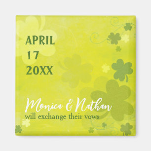 Playful Irish Shamrock Green Wedding Save the Date Magnet