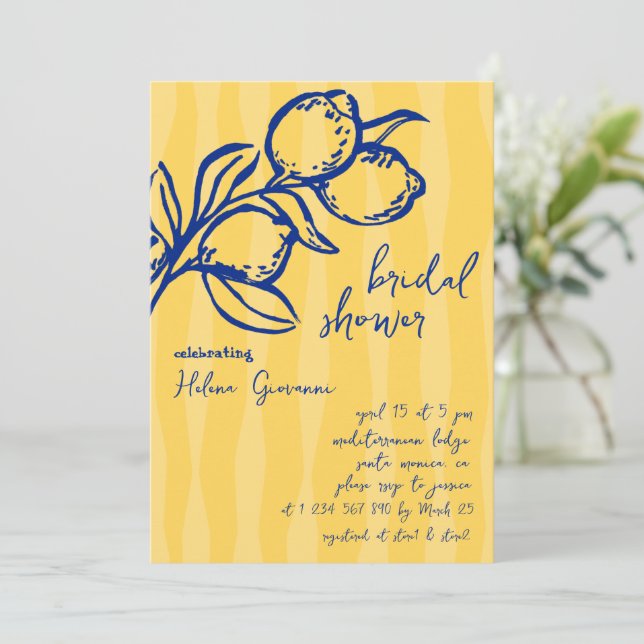 Playful Italian Handwritten Lemon Bridal Shower Invitation (Standing Front)
