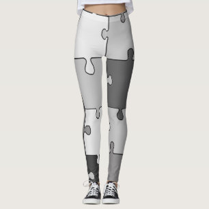 Playful Jigsaw Grey Tones Puzzle Leggings