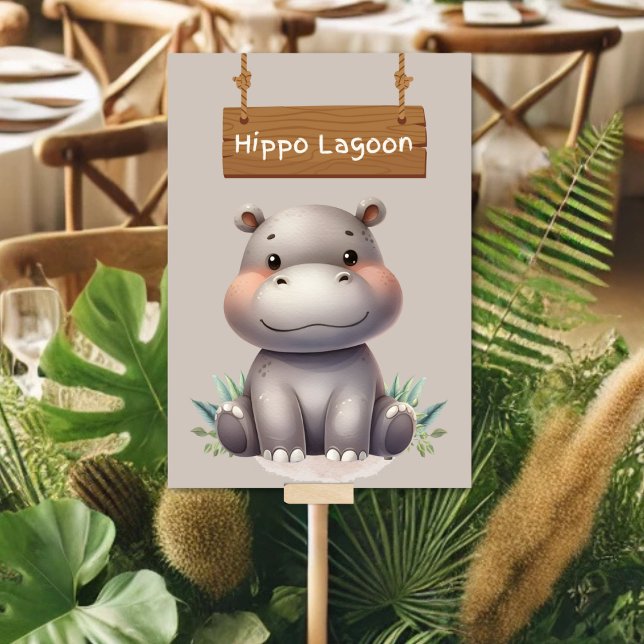 Playful Jungle Safari Hippo Lagoon Table Sign Table Number (Creator Uploaded)