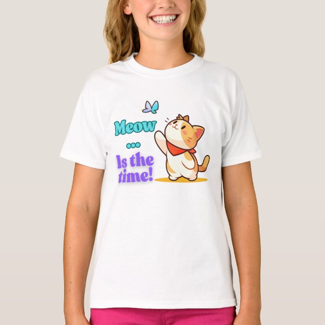 Playful Kawaii Cat Meow Quote Tee (Front)
