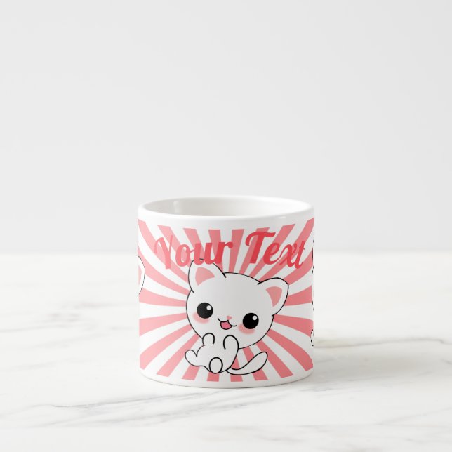 Playful Kawaii White Kitten Custom Espresso Cup (Front)