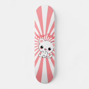 Playful Kawaii White Kitten Custom Skateboard