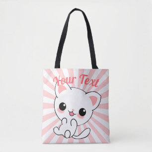 Playful Kawaii White Kitten Custom Tote Bag