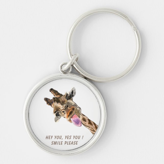 Playful Keychain Happy Giraffe Tongue Out - Smile (Front)