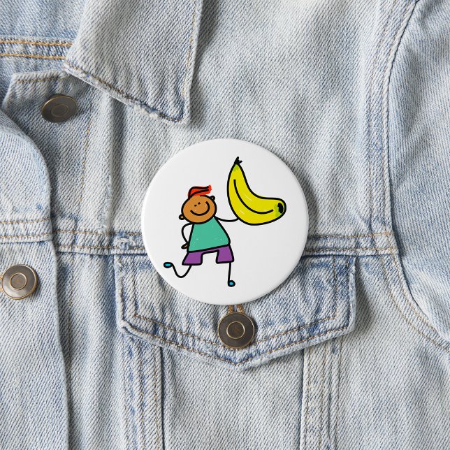 Playful Kid Holding Big Yellow Banana 7.5 Cm Round Badge (Creator Uploaded)