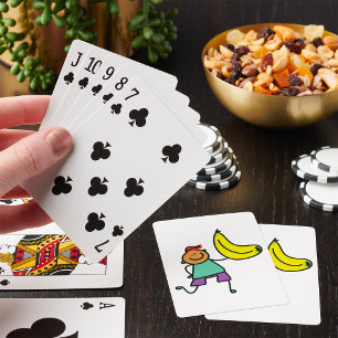 Playful Kid Holding Big Yellow Banana Playing Cards