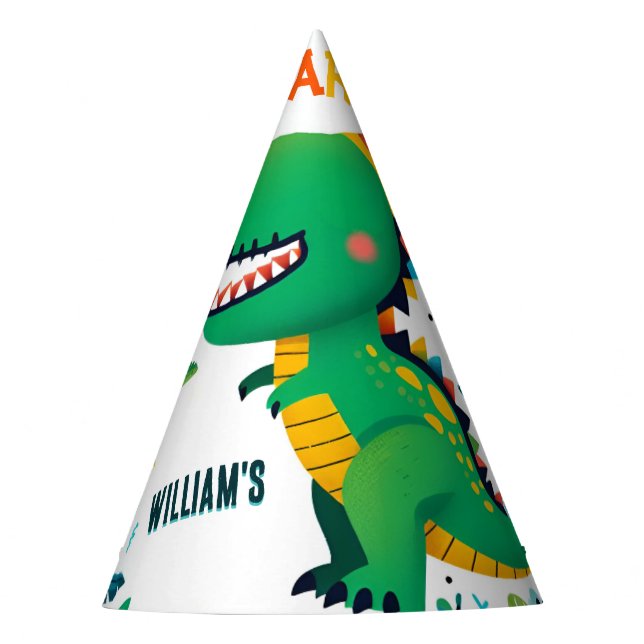 playful kids cute boys T three 3 rex 3rd birthday Party Hat (Front)