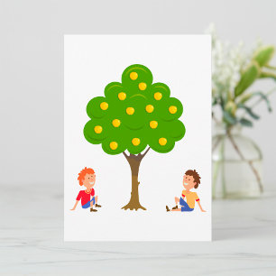 Playful Kids Sitting Under an Apple Tree Invitation