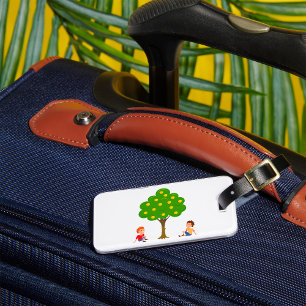 Playful Kids Sitting Under an Apple Tree Luggage Tag