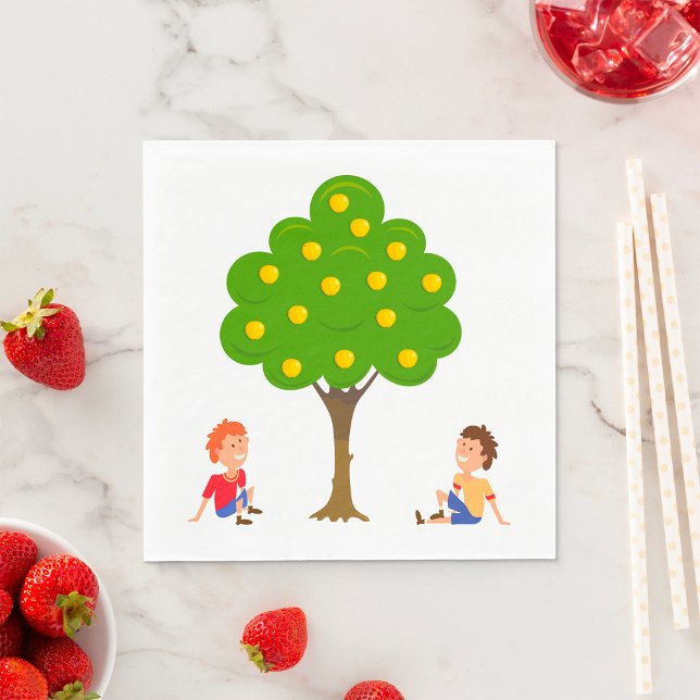 Playful Kids Sitting Under an Apple Tree Napkin (Creator Uploaded)
