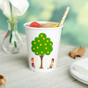 Playful Kids Sitting Under an Apple Tree Paper Cups