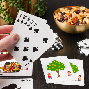 Playful Kids Sitting Under an Apple Tree Playing Cards