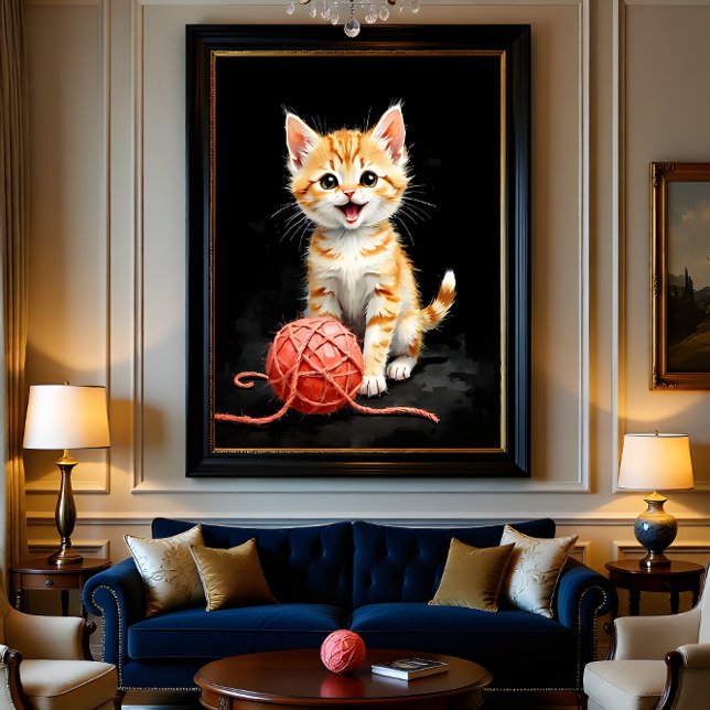 Playful Kitten Cat with Yarn Watercolor Print (Creator Uploaded)