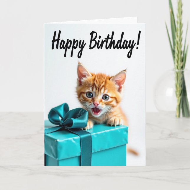 Playful Kitten Gift Box Birthday Card (Front)