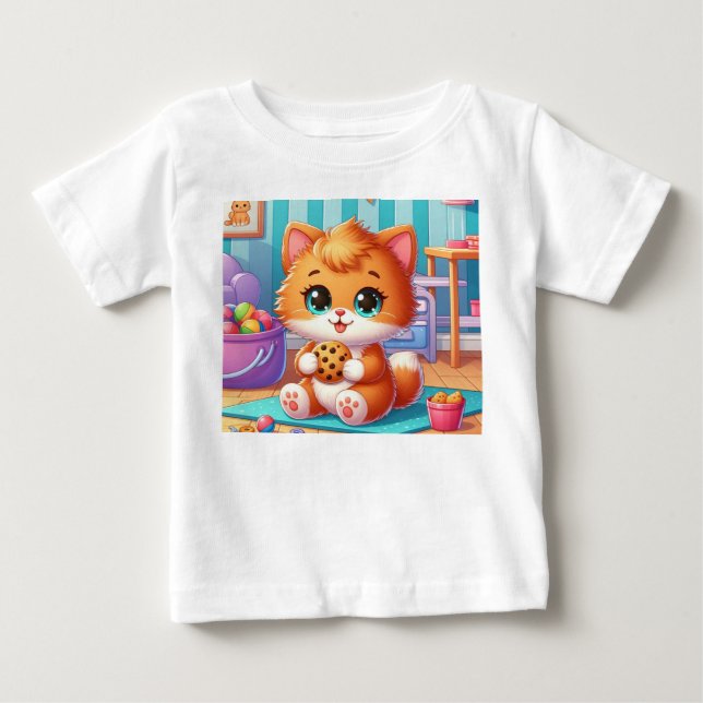 Playful Kitten With A Cookie T-Shirt (Front)