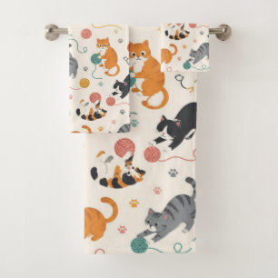 Playful Kittens and Yarn Balls Cute Bath Towel Set